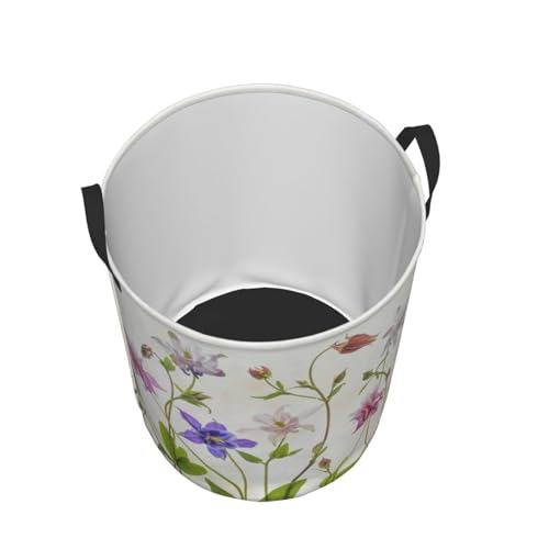 Aquilegia Columbine Summer Flowers Still Life Graphic Flower Pastel Round Waterproof Oxford Cloth Laundry Basket Multi-Purpose Storage Basket Toys Books Clothes Storage Basket - color: Black 6
