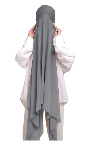 Lina & Lily Muslim Chiffon Instant Hijab Head Scarf with Matching Tie Back Jersey Undercap - color: Dark Gray