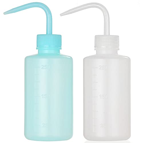 2Pcs Tattoo Wash Bottle | 250ml/8oz Water Squirt Bottle for Succulent Watering & Medical Cleaning - White & Blue - color: White&Blue, size: 250ml