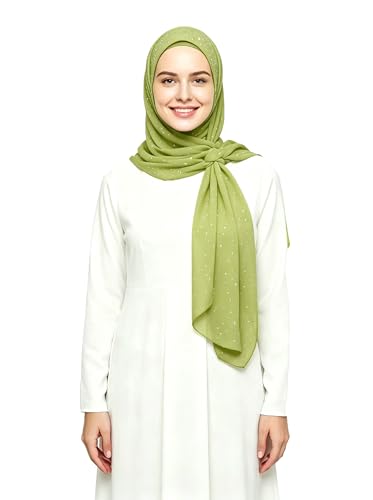 Lina & Lily Sparkle Shimmer Gold Glitter Women's Chiffon Hijab Head Scarf Shawl Wrap Lightweight - color: Lime Green