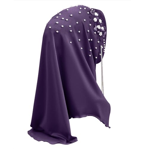 Women Soft One Piece Hijab Long Muslim Turban Islamic Full Head Scarf - color: Chains/Purple