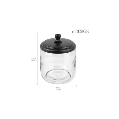 mDesign Small Apothecary Organizer Canister Jars - Glass Containers with Steel Lid for Bathroom, Organization Holder for Vanity, Counter, Hamill Collection - 2 Pack - Clear/Black
