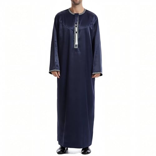 Men's Kaftan - Muslim Robe Thobe Caftan - color: Dark Blue Navy, size: Large