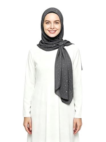 Lina & Lily Sparkle Shimmer Gold Glitter Women's Chiffon Hijab Head Scarf Shawl Wrap Lightweight - color: Dark Gray