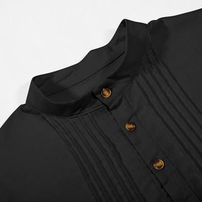 Men’s Thobe Muslim Islamic Robe Kaftan Long Sleeve Arabic Jubba Side Split Henley Neck Cotton Dress A17 - color: Black, size: Medium