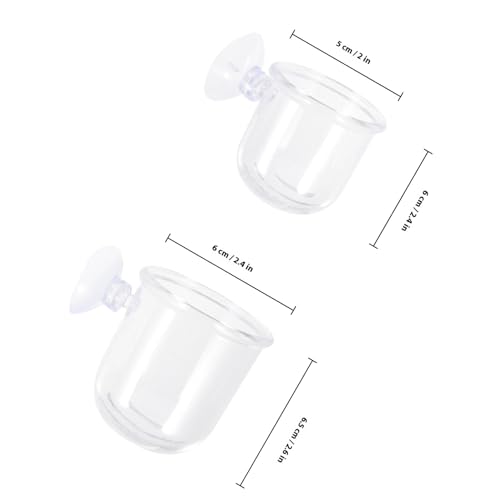 PRETYZOOM 4pcs Aquarium Fish Tank Feeding Cups with Suction Cup, Acrylic Fish Feeder Bowls for Bait and Food Holding, Small and Large Sizes for Aquarium and Shrimp Feeding Supplies