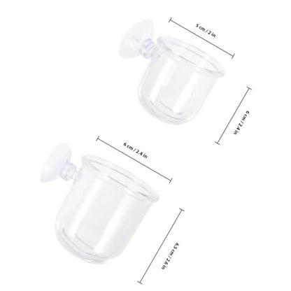PRETYZOOM 4pcs Aquarium Fish Tank Feeding Cups with Suction Cup, Acrylic Fish Feeder Bowls for Bait and Food Holding, Small and Large Sizes for Aquarium and Shrimp Feeding Supplies