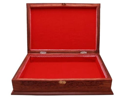 Traditional Handcrafted Wooden Rehal Complete Carving Design Box | Rosewood Holy Book Stand Box for Gita Ved Guru Granth Sahib, Quran, Ramayan, and Bible (Brown)