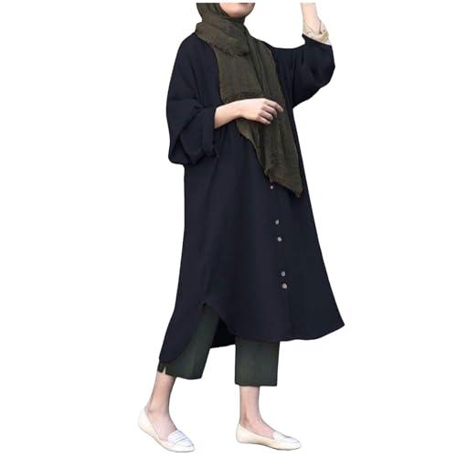 Muslim Prayer Dress for Women Long Sleeve Button Dwon Dresses Abayas Solid Color Loose Fit Kaftan Robe 2025 - color: Blue-d, size: Small