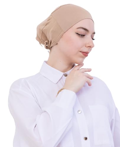 Prien Soft Undercap Hijab for Women, Cotton Islamic Bonnet, Muslim Head Scarf Inner Cap for Prayer Wear, Turban Hat Ramadan - color: Deep Mink