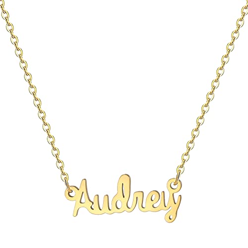 MOMOL 18K Gold Plated Stainless Steel Name Necklace Personalized Custom Name Necklace Customized Nameplate Necklace for women - style: Audrey