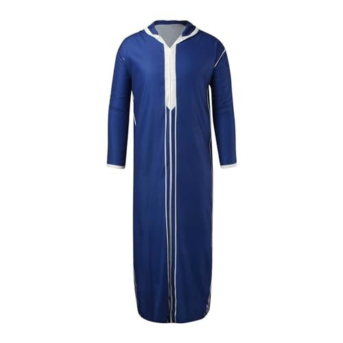 Muslim Robe for Men Arab Long Sleeve Kaftan Islamic Arabic Abaya Silk Thobe Ramadan Middle East Islamic Cloth Shirt Gown - color: #07-blue, size: Large