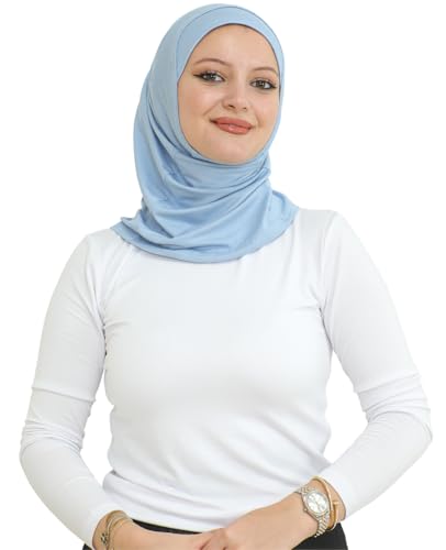 Prien Sport Instant Hijab For Women, Muslim Cotton Turban, Soft Head Scarf, Ready To Wear Hijabs Prayer Clothes, Islamic Wear - color: Light Blue