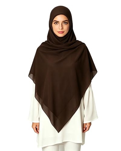 Lina & Lily Premium Chiffon Hijab Head Scarf Shawl Wrap for Muslim Women Square 58'' x 58'' - color: Dark Brown
