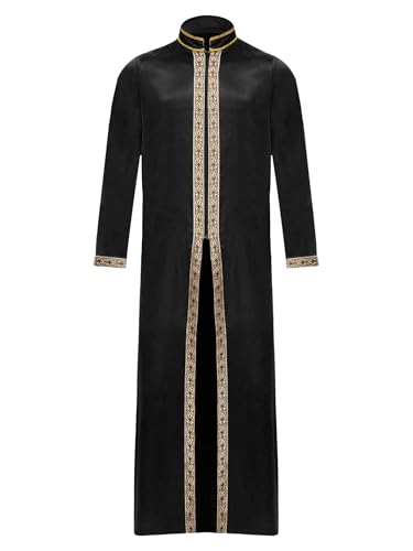 Jhaoyu Men Abaya Dress Kaftan Thobe Muslim Gown Maxi-muslim Shirt Dubai Robes Prayer Robe - color: Black, size: Large