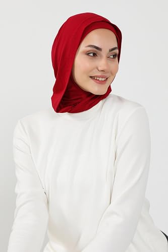 Aisha's Design Full Coverage%95 Cotton Bonnet for Women, Ready-to-Wear Hijab Bonnet Headscarf with Neck Coverage - color: Dark Red