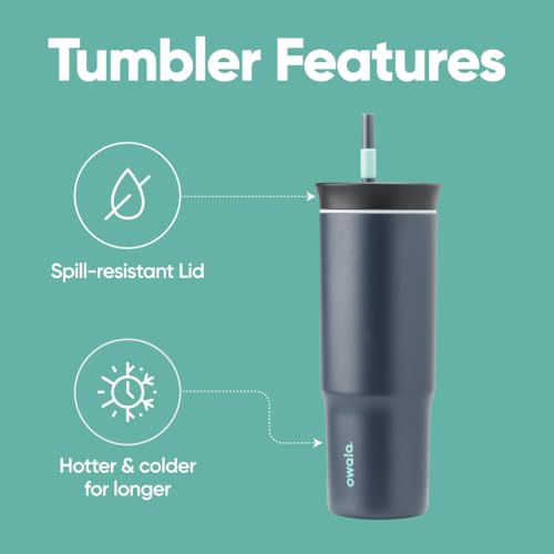 Owala Stainless Steel Triple Layer Insulated Travel Tumbler with Spill Resistant Lid and Straw, BPA Free, 24 oz, Black/Grey (Foggy Tide) - color: Foggy Tide, size: 24 Ounces (Pack of 1)