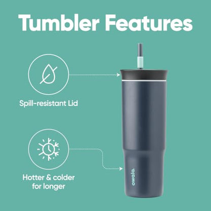 Owala Stainless Steel Triple Layer Insulated Travel Tumbler with Spill Resistant Lid and Straw, BPA Free, 24 oz, Black/Grey (Foggy Tide) (Pack of 12) - color: Foggy Tide, size: 40 Ounces (Pack of 12)