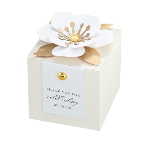 FEIYI 20 PCS Favor Boxes, Sparkle Ivory Candy Boxes 2.55x2.55x2.55 - color: Ivory