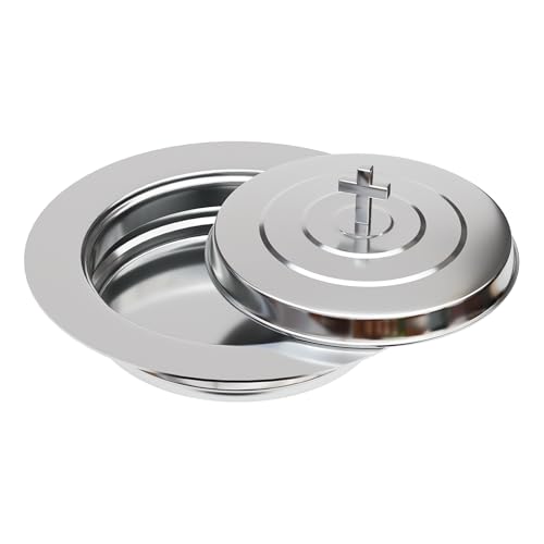 Silver Holy Communion Bread Tray with Lid for Churches,1 Plate - color: Silver
