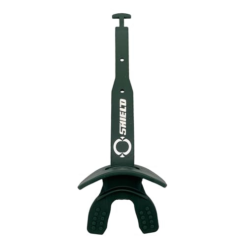 O Shield Striker Football Lip Guard with Permanent Strap | Football Lip Guard with Permanent Strap — Front Teeth, Lip, and Full Bite-Surface Coverage, No-Boil Ready Fit - color: Dark Green