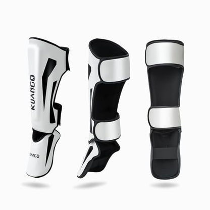 Muay Thai Shin Guards, Muay Thai Martial Arts Kicking Leg Instep Protection Pads Sparring Gear,for Kickboxing MMA Training and Sparring,Professional MMA Equipment - color: Black-White, size: Medium