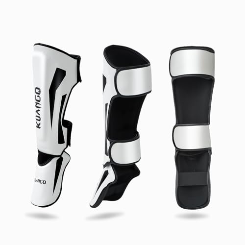 Muay Thai Shin Guards, Muay Thai Martial Arts Kicking Leg Instep Protection Pads Sparring Gear,for Kickboxing MMA Training and Sparring,Professional MMA Equipment - color: Black-White, size: Large
