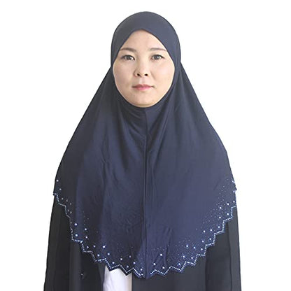 Instant Hijab Scarf for Women Muslim Women Clothing Headscarf for Girls with Czech Rhinestone - color: Navy Blue