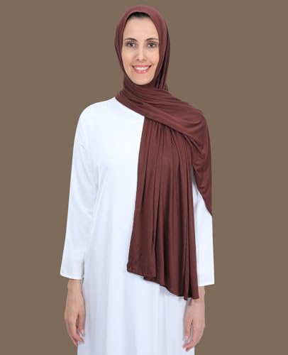 Non-See Through Instant Jersey Cotton Hijab Scarf for Women, Ready to Wear Muslim Head Scarf - color: Coffee
