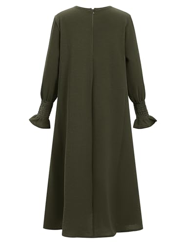OBEEII Abaya for Girls Muslim Long Sleeve Prayer Dress Ramadan Kaftan Abaya with Hijab Islamic Clothing Arabic Eid Robe - color: Army Green, size: 5-6 Years
