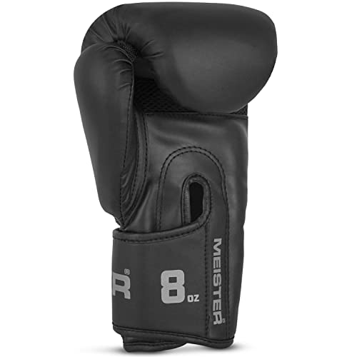 Meister [Critical] Boxing Gloves - Ergonomic High-Density Training Gloves | Pre-curved hand cage fits on day one, triple-layer impact foam, wide full-length wrist strap, matte EcoHide leather - style: 8 Ounce Gloves - Matte Black