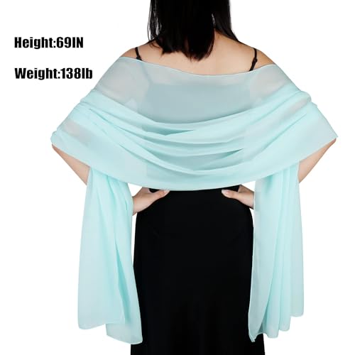Ladiery Chiffon Shawl Wraps for Women Evening Dresses, Elegant Soft Sheer Shawls for formal dressy Bride Wedding - color: Light Blue
