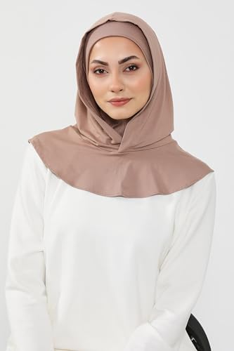 Aisha's Design Full Coverage%95 Cotton Bonnet for Women, Ready-to-Wear Hijab Bonnet Headscarf with Neck Coverage - color: Mink
