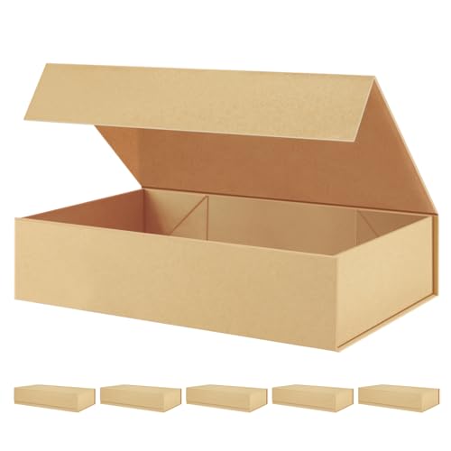PACKHOME 6 Extra Large Kraft Gift Boxes 17.5x11.3x4.3in with Magnetic Lids - color: 17x11x4 Inch-Kraft-Pack of 6