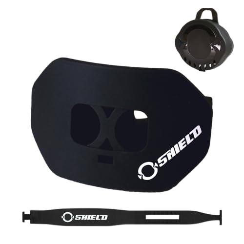 O Shield Core Football Mouth Guard, Detachable Strap | No boil, BPA-free silicone and TPE, brace friendly, ventilated case included, football 7v7 and flag - color: Black