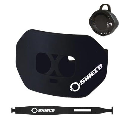 O Shield Core Football Mouth Guard, Detachable Strap | No boil, BPA-free silicone and TPE, brace friendly, ventilated case included, football 7v7 and flag - color: Black