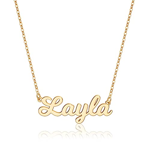 Ursteel Custom Name Necklace Personalized, 14K Gold Plated Personalized Name Necklace Dainty Name Plate Necklace Jewelry Personalized Gifts for Women - style: Layla