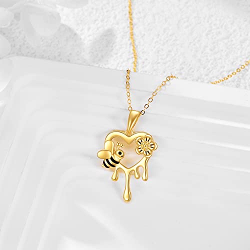 KECHO Gold Bee Necklace Gifts for Mom Women 14k Yellow Gold Honeycomb Honey Bee Pendant Necklaces Love Heart Jewelry Gifts for Women Her Wife - style: bee01
