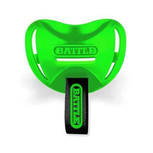 Battle Sports Speedtab F7 Football Mouthguard, Neon Green | No-boil design ready to use out of the package, Braces compatible, Pull tab finger strap for quick removal, Secure fit - color: Neon Green