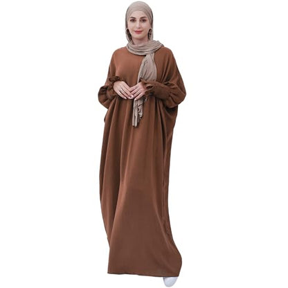 khalat Womens Muslim Prayer Dress Front Zipper Kaftan Islamic Robe Modest Solid Abayas for Women Muslim - color: Coffee