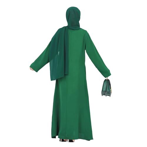 Women Abaya Muslim Dress Long Sleeve Modest Prayer Maxi Kaftan Islamic Clothes with Pockets - color: Dark Green, size: Small