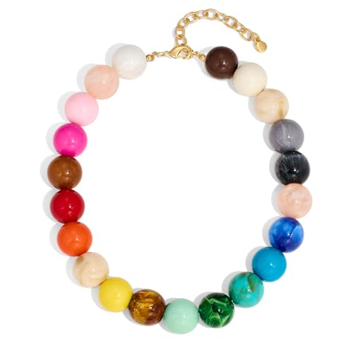 Chunky Beaded Necklace for Women Colorful Big Bead Choker Necklace Fashion Trendy Summer Boho Large Bead Statement Necklaces Beach Vocation Holiday Jewelry Gifts - color: Colorful Beaded B