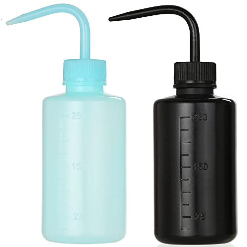 2Pcs Tattoo Wash Bottle 250ml | 8oz Water Squirt Bottle for Succulent Watering & Medical Cleaning - Black & Blue - color: Black&Blue, size: 250ml