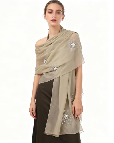 Chiffon Hijab Scarf for Women Muslim Hijab Head Wrap Scarves Soft Rhinestone Chiffon Scarf Fashion Long Scarves Shawl - color: Khaki