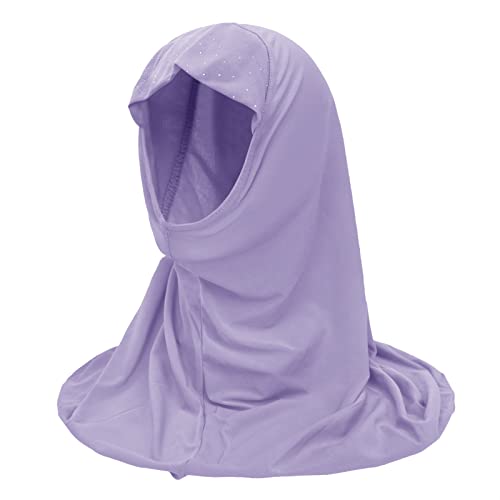 Girls Ice Silk Muslim Khimar Hijab Headscarf Flower Arab Scarf Shawls Neck Wrap Islamic Head Wrap for Age 2-7 Years - color: Style 4-purple