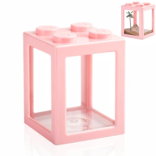 Mini Sea Monkey Tank, Small Shrimp Tank Stackable Mini Aquariums for Fairy Shrimp Eggs Moss Balls, 0.25 Gallon Temporary Betta Fish Tank Ant Feeding Case Mini Reptile Tank - color: Pink