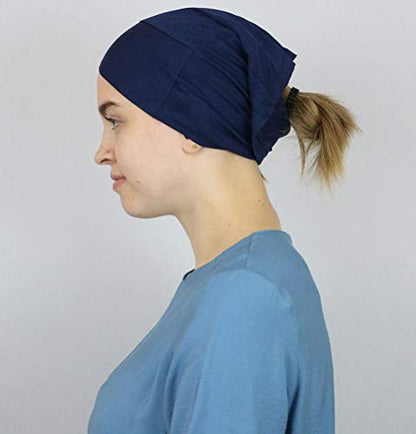 Modefa Islamic Turkish Women's Plain Solid Jersey Criss Cross Tube Hijab Bonnet Muslim Scarf Cap Bone Underscarf - color: Navy Blue