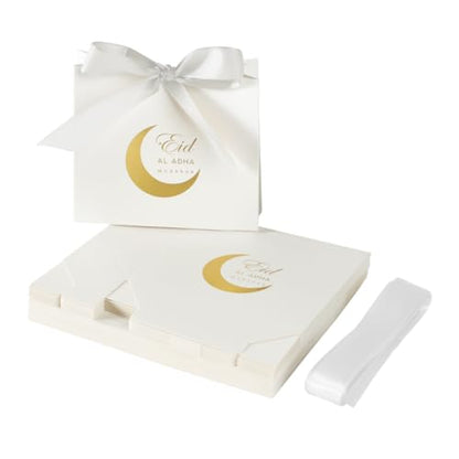 20 Pack Eid Party Favor Box, Eid Moon Candy Box, Ramadan Mubarak Party Goodie Box, DIY Eid Treat Paper Box with Ribbon Bow, Islam Muslim Wedding Festival Candy Box, Chocolate Cookie Souvenir Boxes for Eid Party Supplies Gold Castle Goodie Present Bag - co