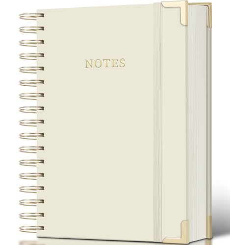 Spiral Notebook Journal, 328 Pages Linen Hardcover College Ruled Notebook, Lined Thick Journals for Women Men, A5 Thick Spiral Journal for Writing, 100GSM Paper, Cute Notebooks for Work School - color: B-AWhite, size: A5(5.8INCH×8.3INCH)