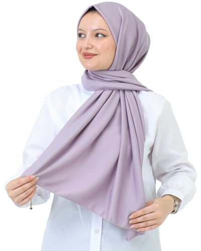 Prien Hijab For Women Muslim Lightweight Scarf Head Scarves For Girls Islamic Long Headscarf Chiffon Shawl Prayer Set Ramadan - color: Lilac